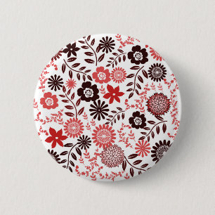 Korallenrot und Braunblumenmuster Button