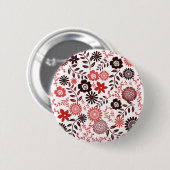 Korallenrot und Braunblumenmuster Button (Vorne & Hinten)
