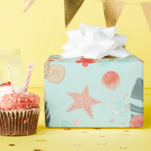 Korallenrot und Mint Beach Muster Geschenkpapier