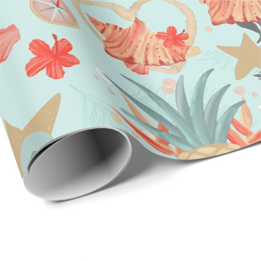 Korallenrot und Mint Beach Muster Geschenkpapier (Rolleneckpunkt)