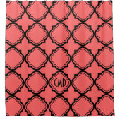 Korallenrot und schwarze Quatrefolie Duschvorhang (Vorderseite)