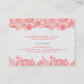 Korallenrot und Weiße Flora Paisley Lace Visitenkarte (Rückseite)