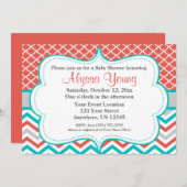 Korallenrote aquamarine Quatrefoil Zickzack Einladung (Vorne/Hinten)