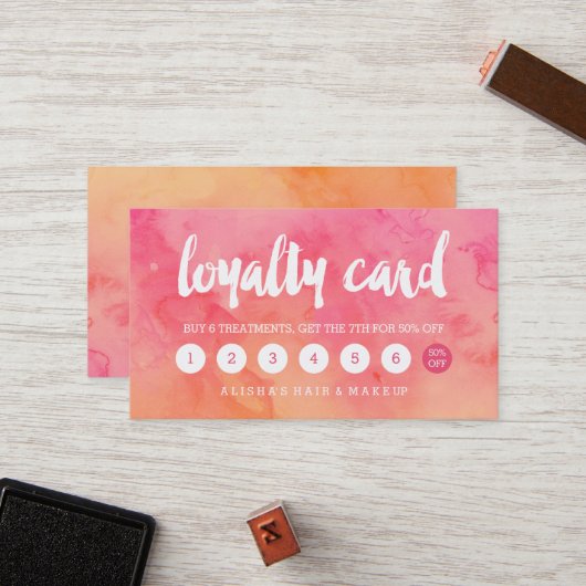 Korallenrote Aquarellloyalität des modernen Treuekarte (Vorderseite/Rückseite Beispiel)