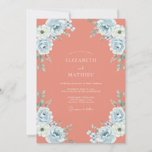 Korallenrote Azure-Rosen-Hochzeit Einladung