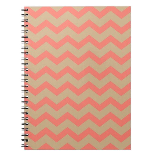 Korallenrote & beige Chevron-Muster Spirale Notebo Notizblock (Vorderseite)