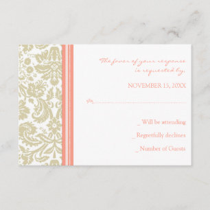Korallenrote beige Damast UAWG Hochzeits-Karte RSVP Karte