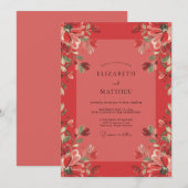 Korallenrote bemalte Mohn-Hochzeit Einladung (Vorne/Hinten)