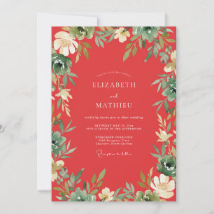 Korallenrote Blattreben-Hochzeit Einladung