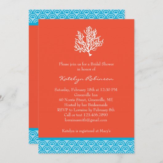 Korallenrote Brautparty-Einladung Einladung (Vorne/Hinten)