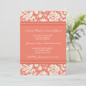 Korallenrote Damast-Verlobungs-Party Einladungen (Stehend Vorderseite)