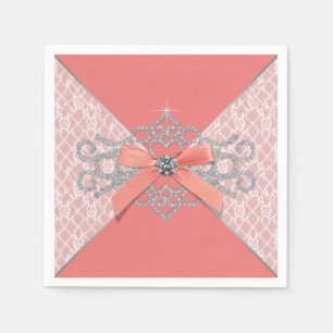Korallenrote Diamant-Spitzen-Party Serviette