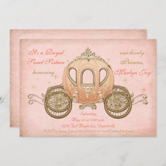 Korallenrote Einladungen Märchen-Prinzessin-Sweet (Vorne/Hinten)