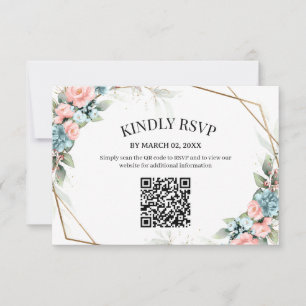 Korallenrote Florale Hochzeits-RSVP-Karte mit QR-C RSVP Karte