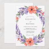 Korallenrote künstlerische Blütenhochzeit Einladung (Vorne/Hinten)