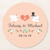 Korallenrote mit Monogramm Runder Pappuntersetzer (Vorderseite)