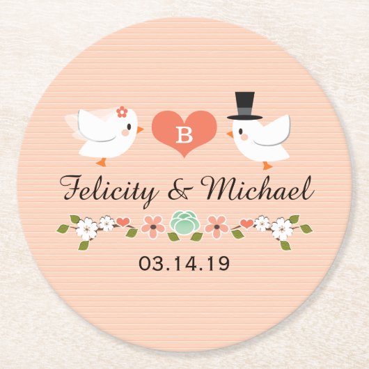 Korallenrote mit Monogramm Runder Pappuntersetzer (Vorderseite)