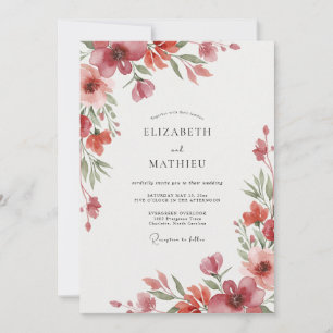 Korallenrote Mohn-Hochzeit Einladung