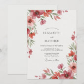 Korallenrote Mohn-Hochzeit Einladung (Vorne/Hinten)