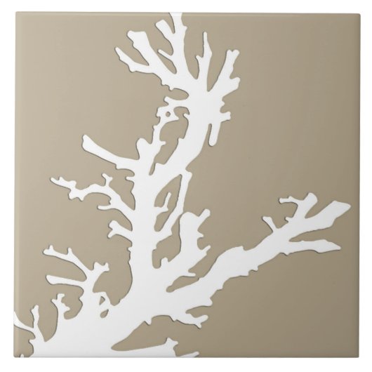 Korallenrote Niederlassung - Weiß auf Taupe Tan Fliese (Vorderseite)