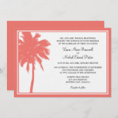 Korallenrote Palme-tropische Hochzeit Einladung (Vorne/Hinten)