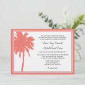 Korallenrote Palme-tropische Hochzeit Einladung (Stehend Vorderseite)