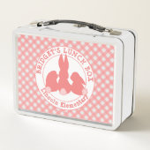 Korallenrote rosa Häschen u. Gingham-Muster Metall Brotdose (Rückseite)