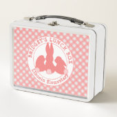 Korallenrote rosa Häschen u. Gingham-Muster Metall Brotdose (Vorderseite)