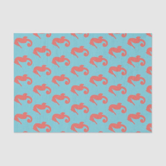 Korallenrote rosa KüstenSeepferde u. Blau Seidenpapier (Vorderseite)