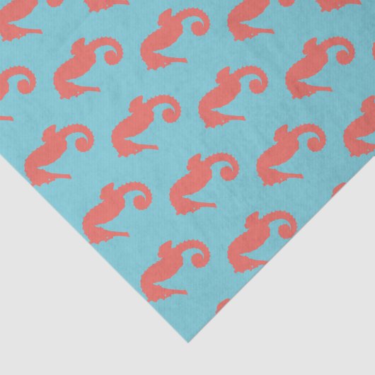 Korallenrote rosa KüstenSeepferde u. Blau Seidenpapier (Ausschnitt)