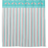 Korallenrote Rosa-und Aqua-Streifen mit Duschvorhang (Vorderseite)