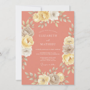 Korallenrote Rosen-Hochzeit im Floral-Romanze-Stil Einladung
