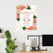 Korallenrote Rosen mit Laub Poster (Heimbüro)