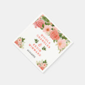 Korallenrote Rosen mit Laub Serviette (Ecke)