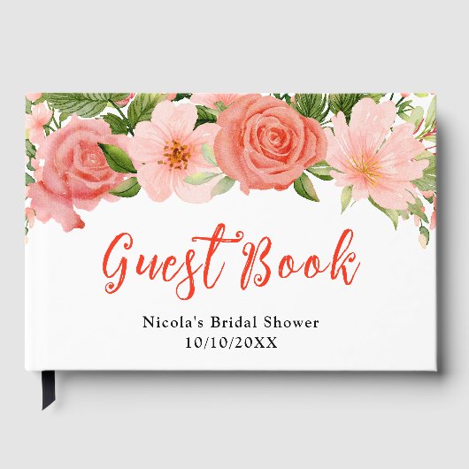 Korallenrote Rosen mit Laubwerk-Junggesellinnen-Ab Gästebuch (Vorderseite)