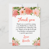 Korallenrote Rosen mit Laubwerk-Junggesellinnenabs Dankeskarte (Vorderseite)