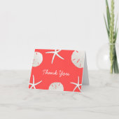 Korallenrote rote Strand-ThemaSeashells danken Dankeskarte (Vorderseite)