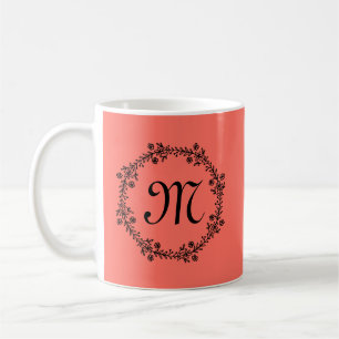 Korallenrote rustikale personalisierte Monogramm-G Kaffeetasse