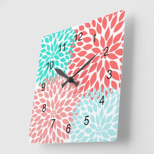 Korallenrote Seafoam aquamarine Quadratische Wanduhr (Winkel)