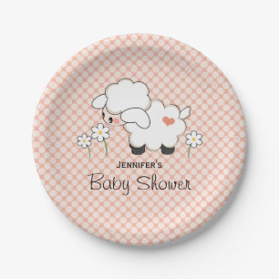 Korallenrote Tupfen-Lamm-Babyparty Pappteller