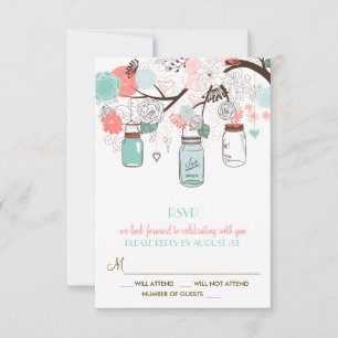 Korallenrote und blaue Mason-Gläser Florale RSVP-K RSVP Karte