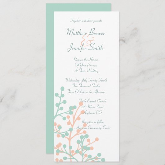 Korallenrote und grüne lange Hochzeits-mit Einladung (Vorne/Hinten)