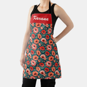Korallenrote und rosa Chinoiserie Schürze