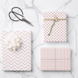 Korallenrote und sandfarbene 3er-Set Geschenkpapie Geschenkpapier Set
