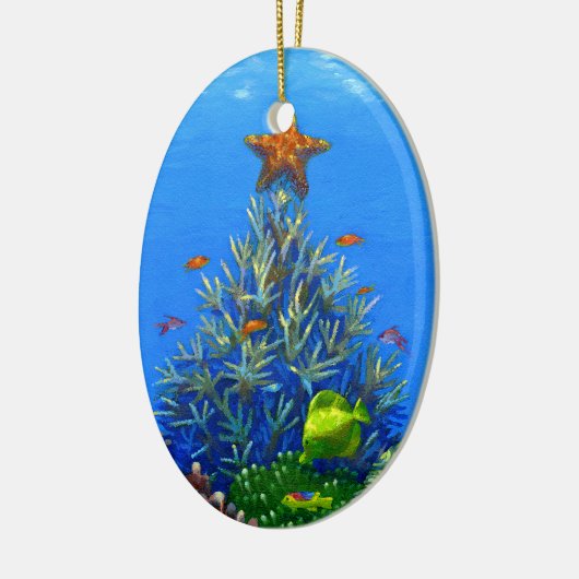 Korallenrote Weihnachtsbaumverzierung Keramikornament (Links)