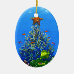 Korallenrote Weihnachtsbaumverzierung Keramikornament