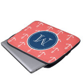 Korallenrote weiße Anker Muster, Laptopschutzhülle (Vorne Knopf)