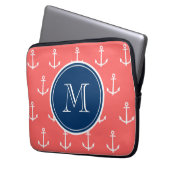 Korallenrote weiße Anker Muster, Laptopschutzhülle (Vorderseite Links)