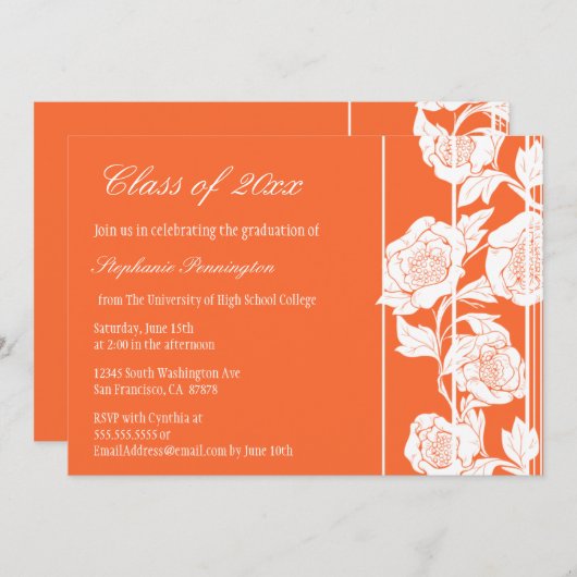 Korallenrote weiße BlumenAbschluss-Partymitteilung Einladung (Vorne/Hinten)