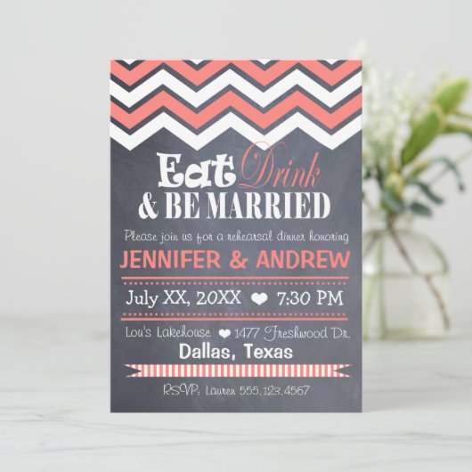 Korallenrote Zickzack Proben-Einladung Einladung (Stehend Vorderseite)